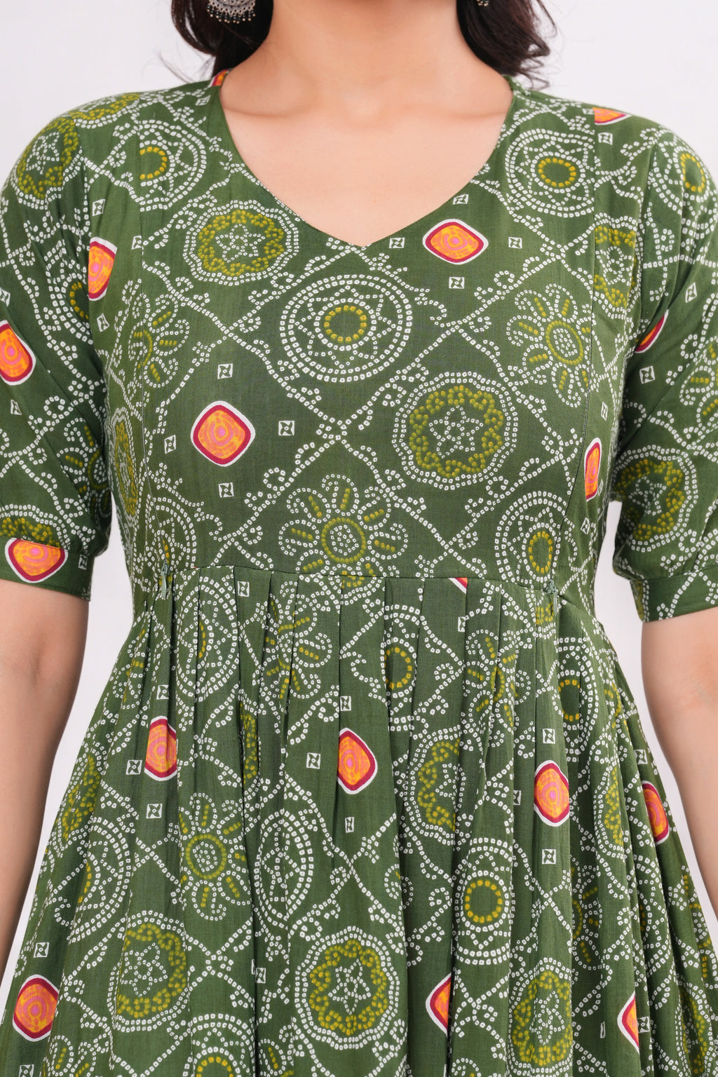 Clothycorp Olive Green Printed Maternity Midi Dress for Women