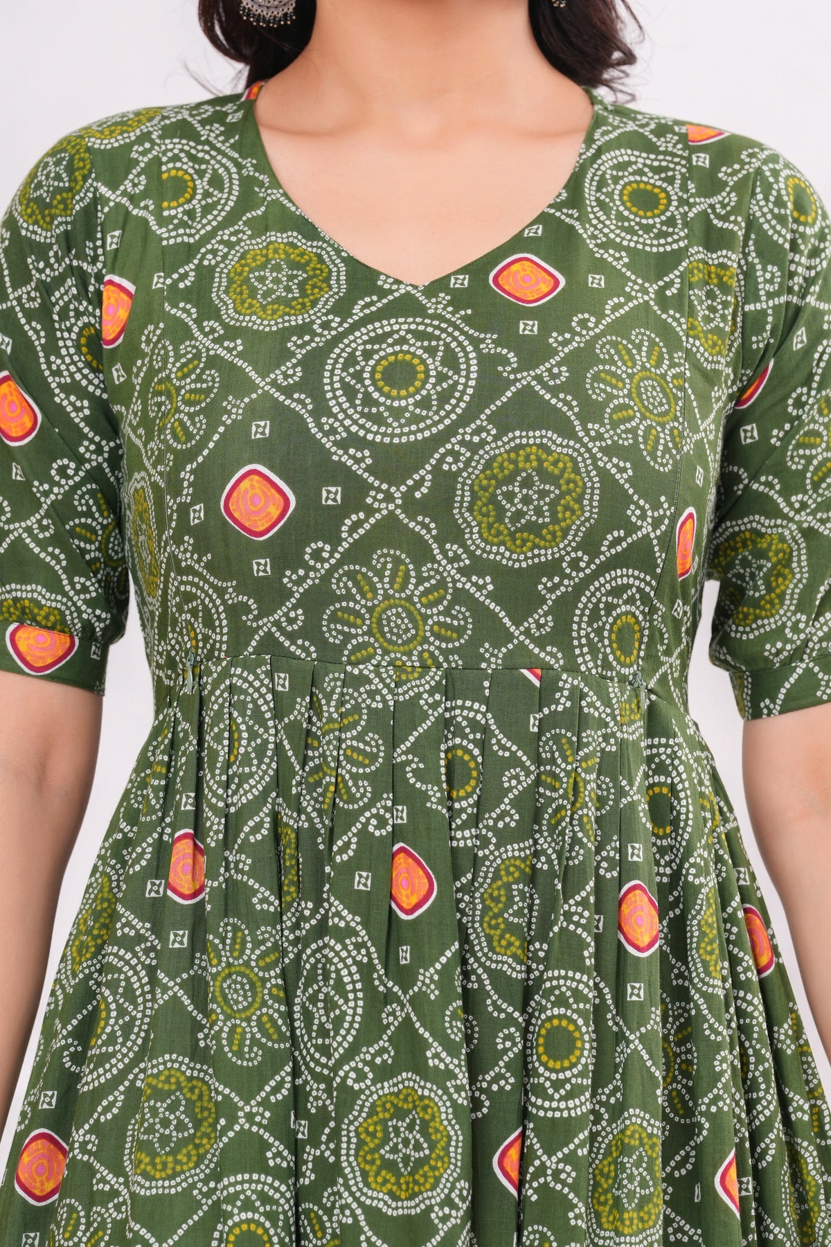Clothycorp Olive Green Printed Maternity Midi Dress for Women