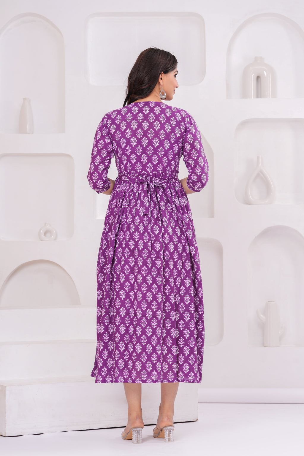 Clothycorp Purple Printed Maternity Midi Dress for Women