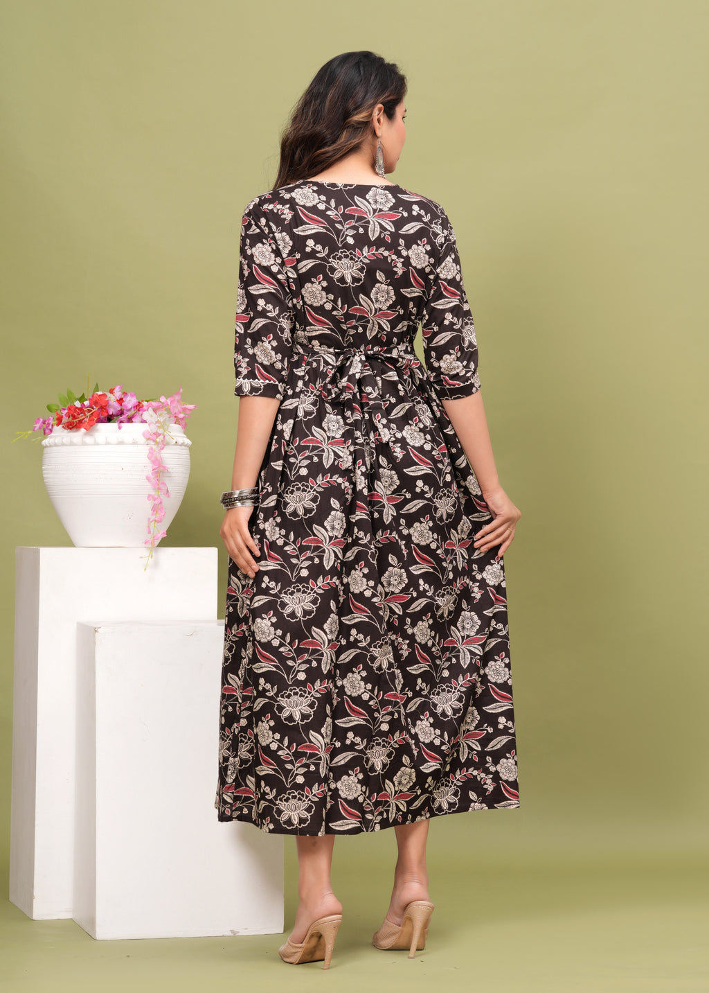 Printed Cotton Maternity & Feeding Long Dress