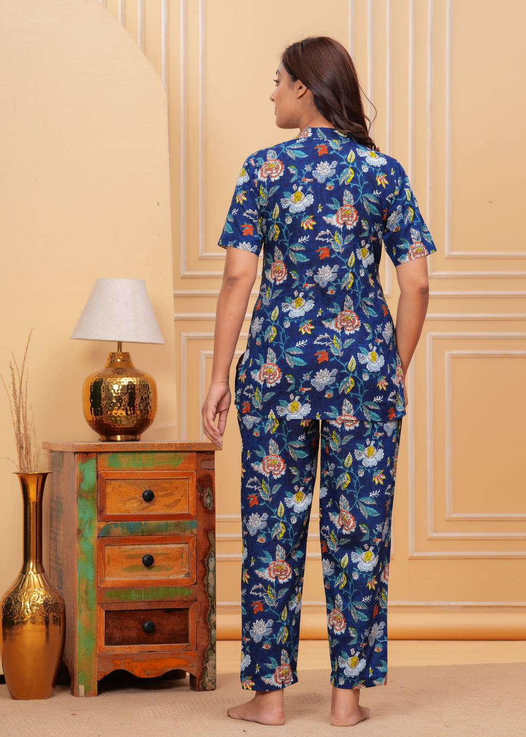 Women’s Blue Printed Cotton Nightwear Set