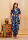 Women’s Blue Printed Cotton Nightwear Set