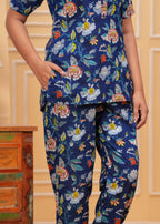 Women’s Blue Printed Cotton Nightwear Set