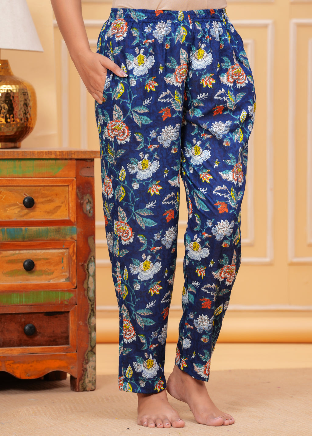 Women’s Blue Printed Cotton Nightwear Set