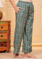 Elegant Green Ethnic Print Nightwear Set