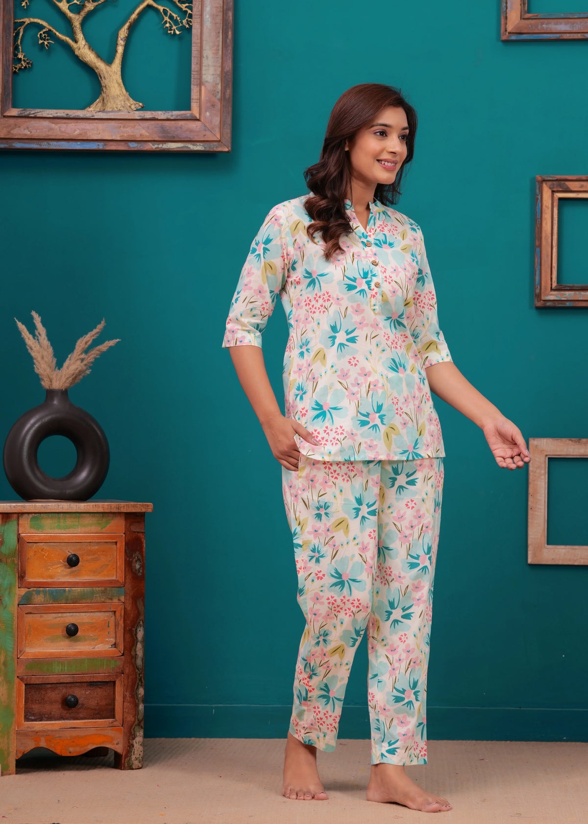 Elysian Bloom Soft Cotton Co-ord Set Set  Handcrafted Floral Elegance