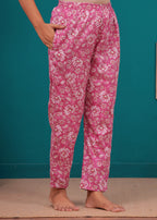 Elegant Pink Floral Cotton Night Suit