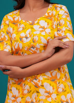 Yellow Floral Cotton Night Suit for Women