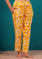 Yellow Floral Cotton Night Suit for Women