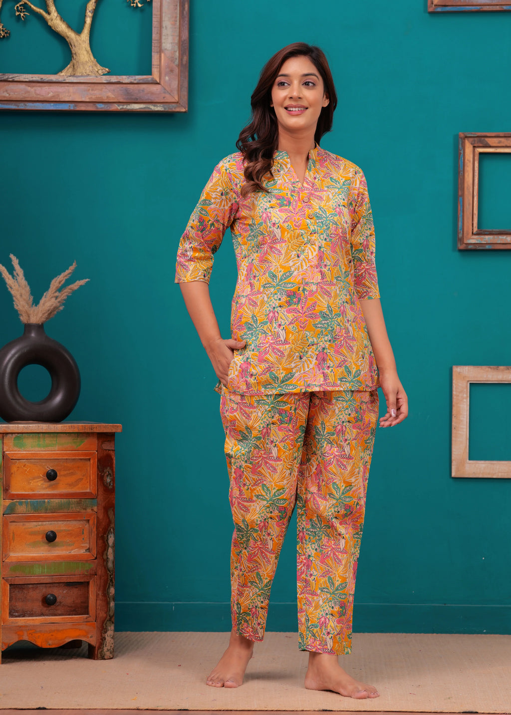 Eternal Flora Luxe Cotton Night Suit – Elegant Vibrant Nightwear