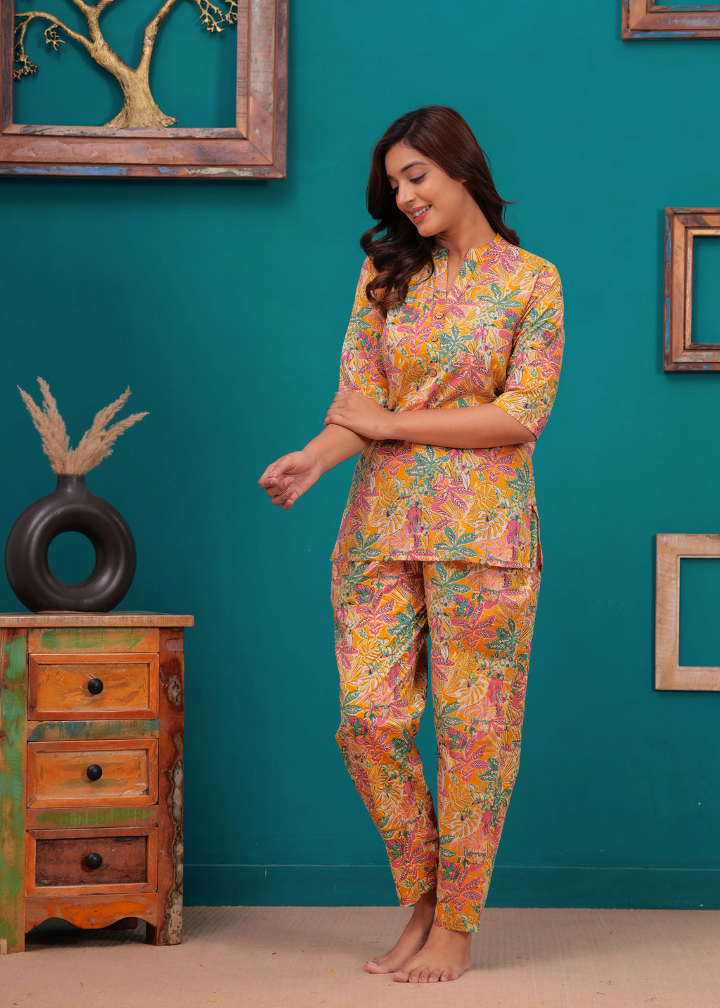Eternal Flora Luxe Cotton Night Suit – Elegant Vibrant Nightwear