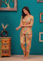 Eternal Flora Luxe Cotton Night Suit – Elegant Vibrant Nightwear