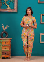 Eternal Flora Luxe Cotton Night Suit – Elegant Vibrant Nightwear