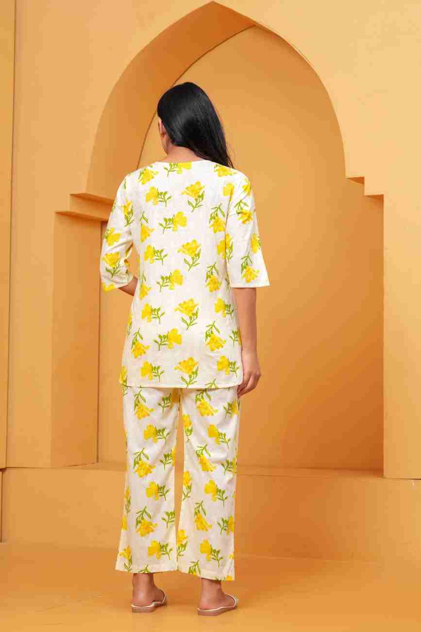 Ivory Yellow Floral Printed Women's Co-Ord Set