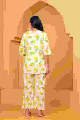 Clothycorp Yellow Floral Printed Co-Ord Night Suit for Women