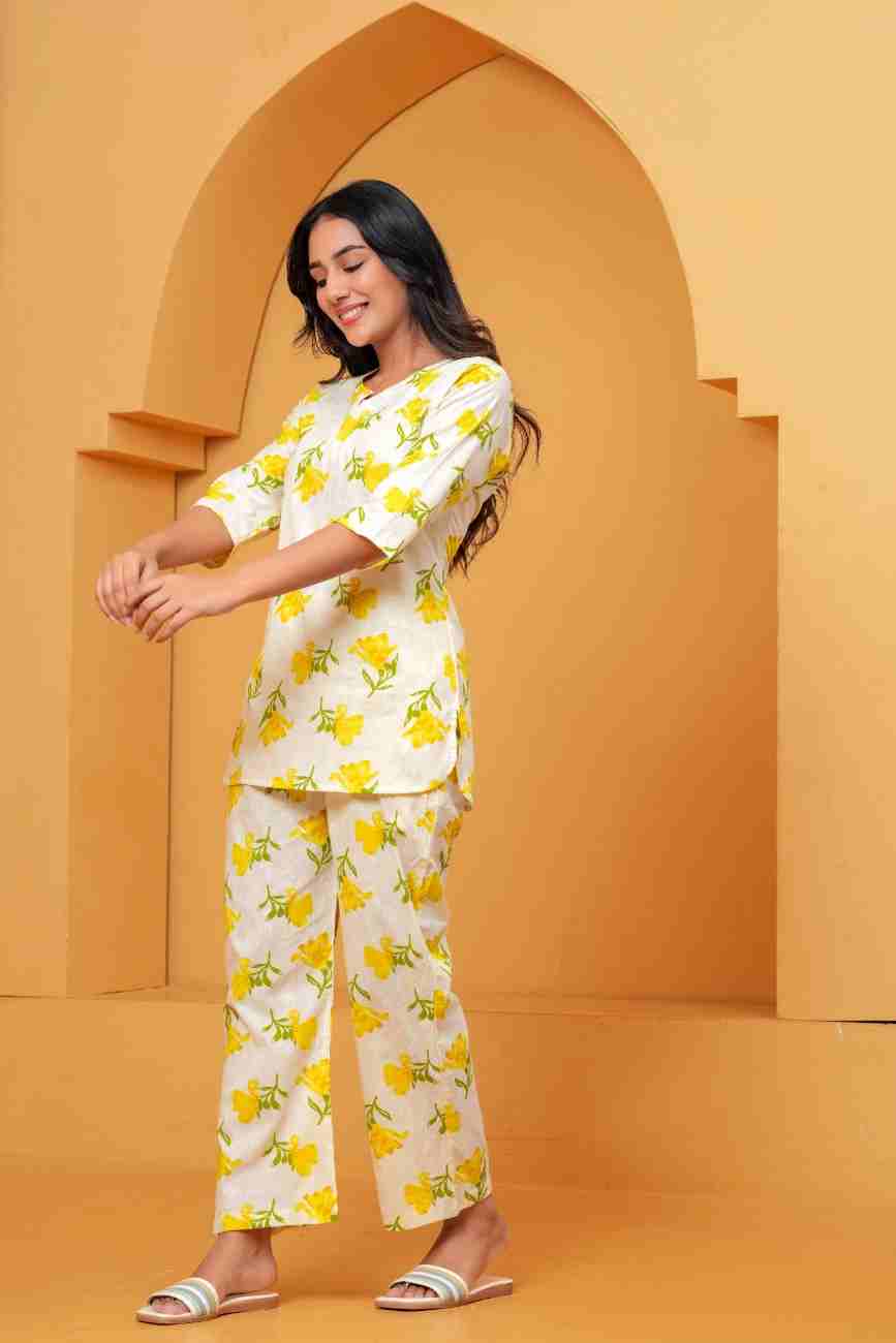 Ivory Yellow Floral Printed Women's Co-Ord Set