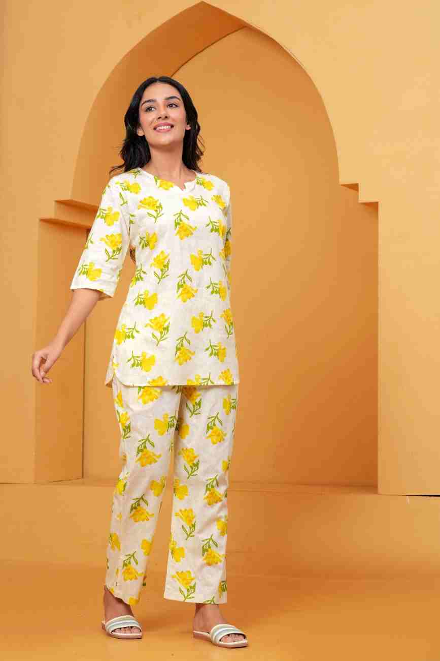 Ivory Yellow Floral Printed Women's Co-Ord Set