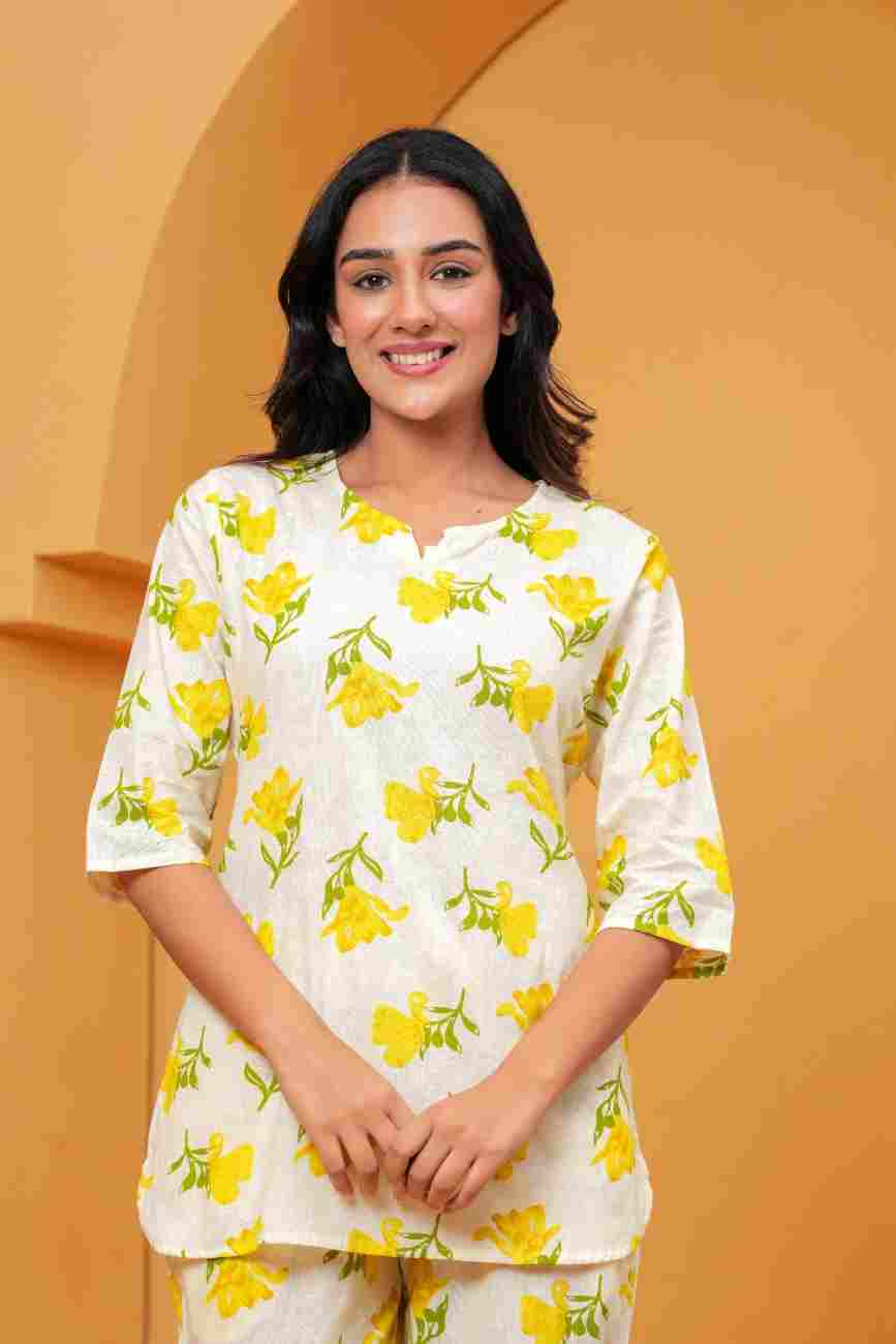 Ivory Yellow Floral Printed Women's Co-Ord Set
