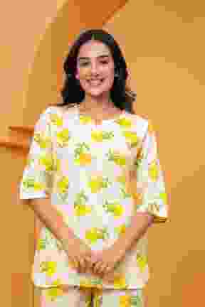 Clothycorp Yellow Floral Printed Co-Ord Night Suit for Women