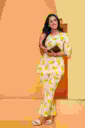 Clothycorp Yellow Floral Printed Co-Ord Night Suit for Women