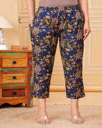 Navy Blue Floral Cotton Maternity Co-Ord Set | Feeding Friendly Nightwear