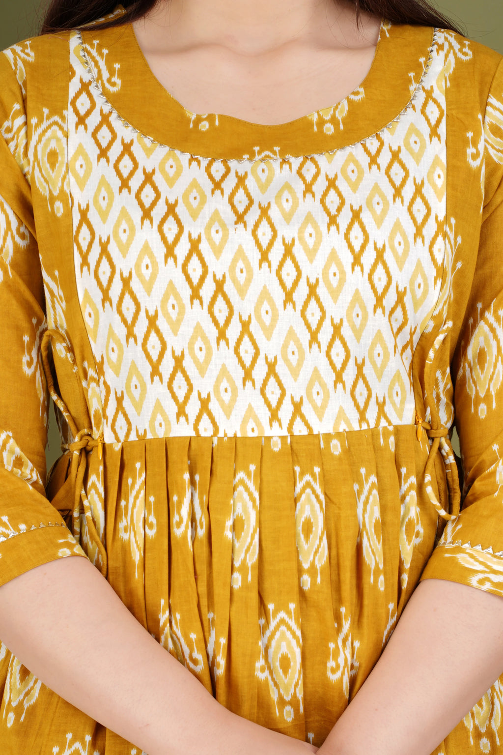 Mustard Ikat Cotton Maternity & Nursing Midi Dress