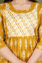 Mustard Ikat Cotton Maternity & Nursing Midi Dress