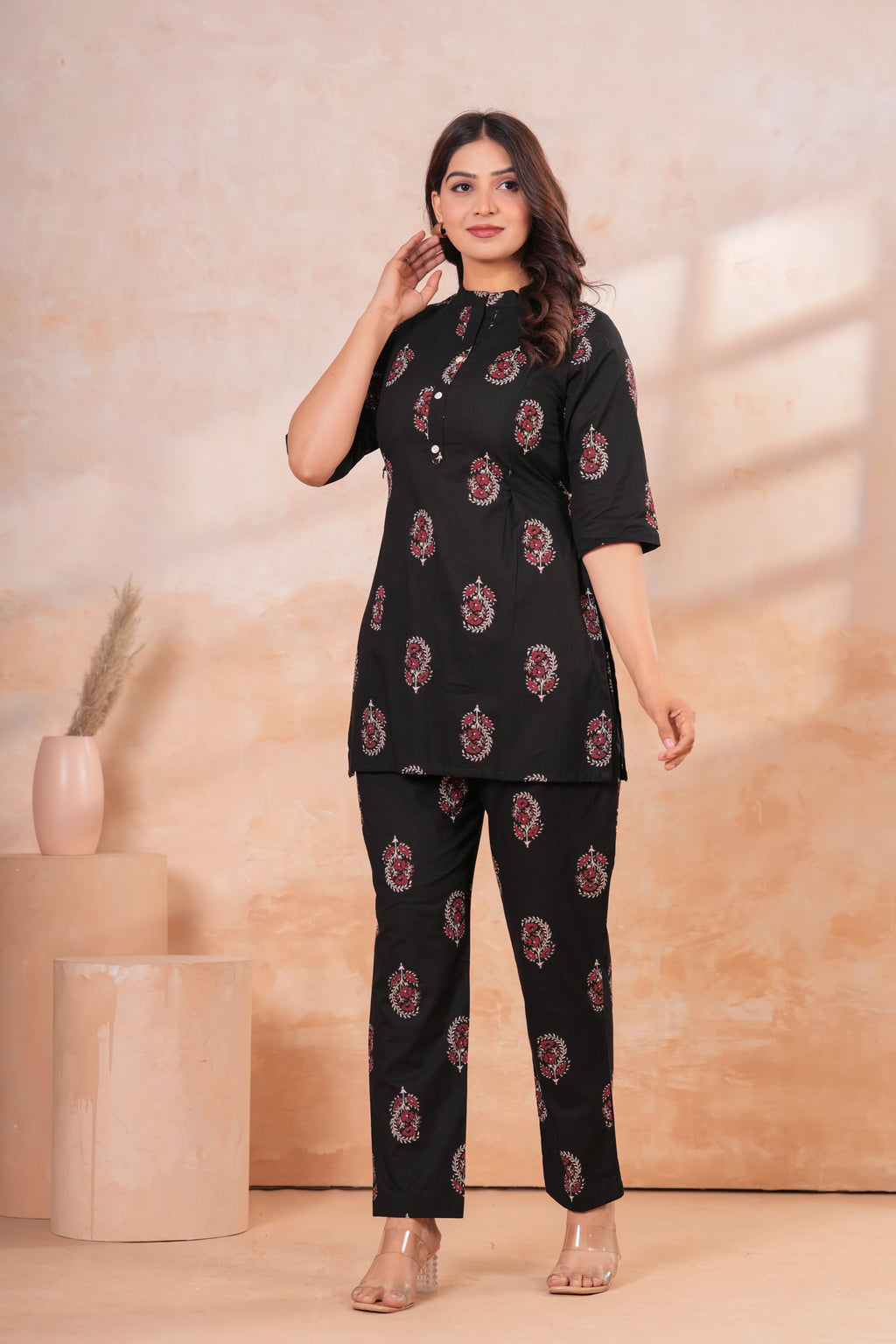 Black Red Ethnic Print Maternity Co-Ord Set
