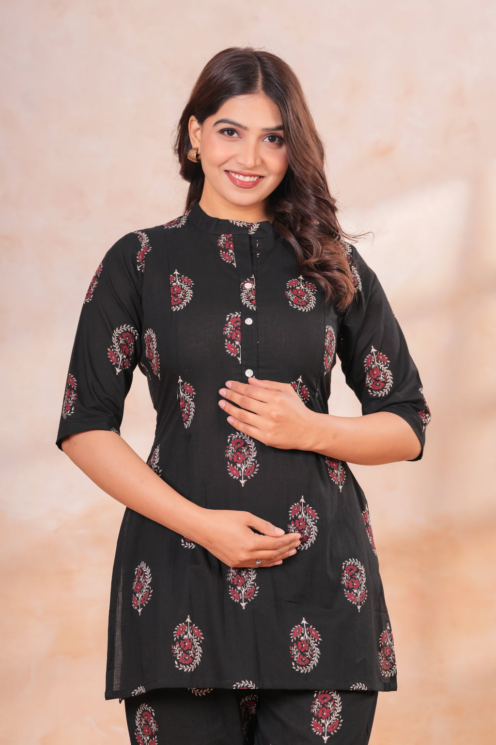 Black Red Ethnic Print Maternity Co-Ord Set