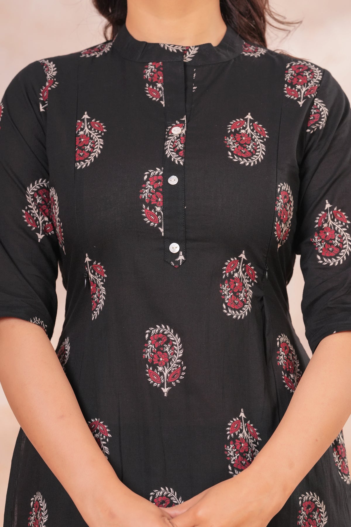 Black Red Ethnic Print Maternity Co-Ord Set
