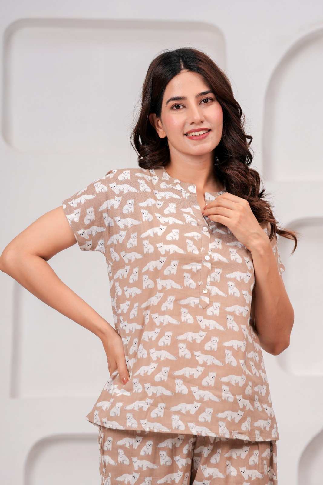 Cozy Paws Printed Cotton Night Suit for Women