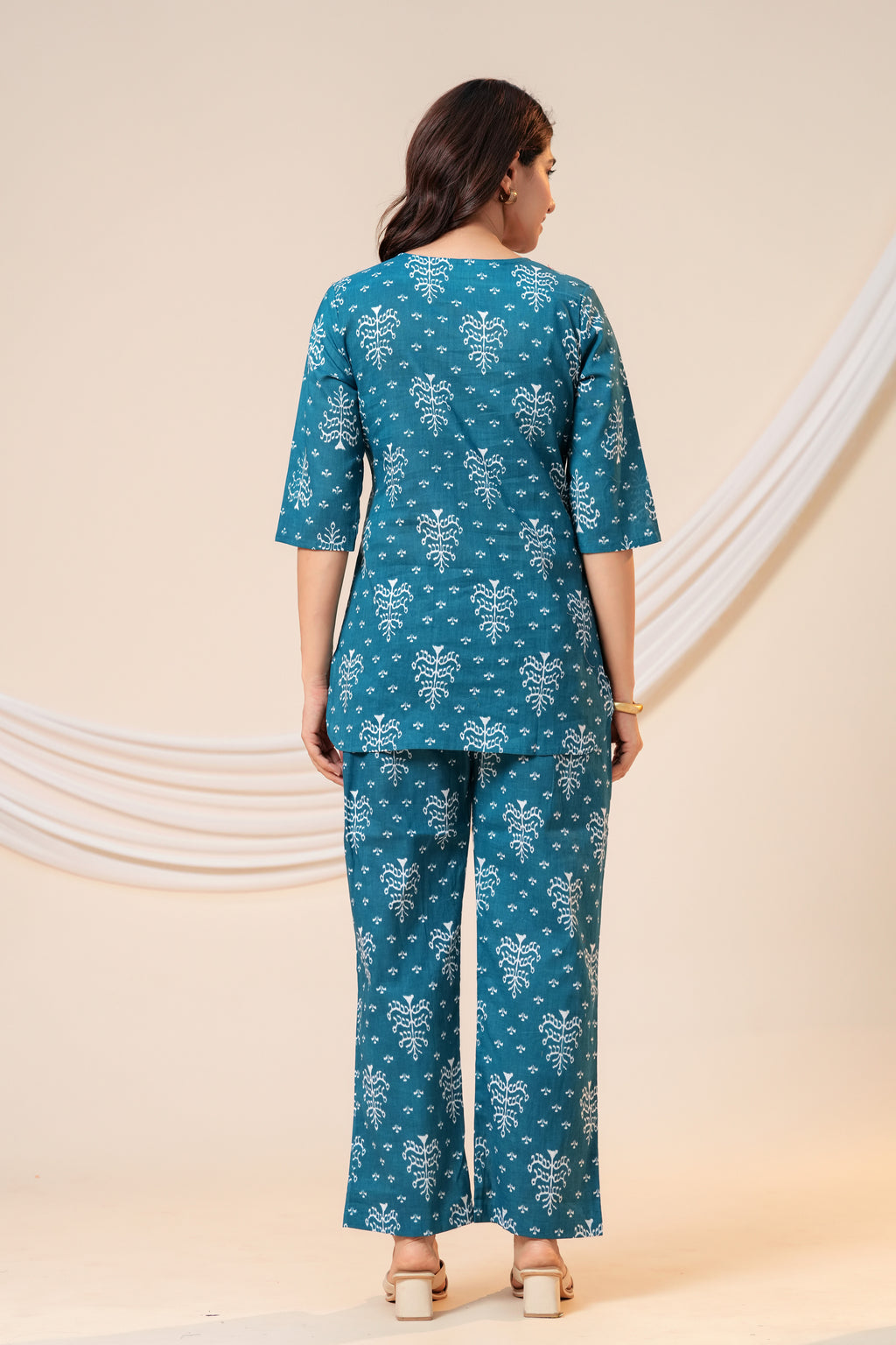Teal Blue Printed Co-Ord Set for Women