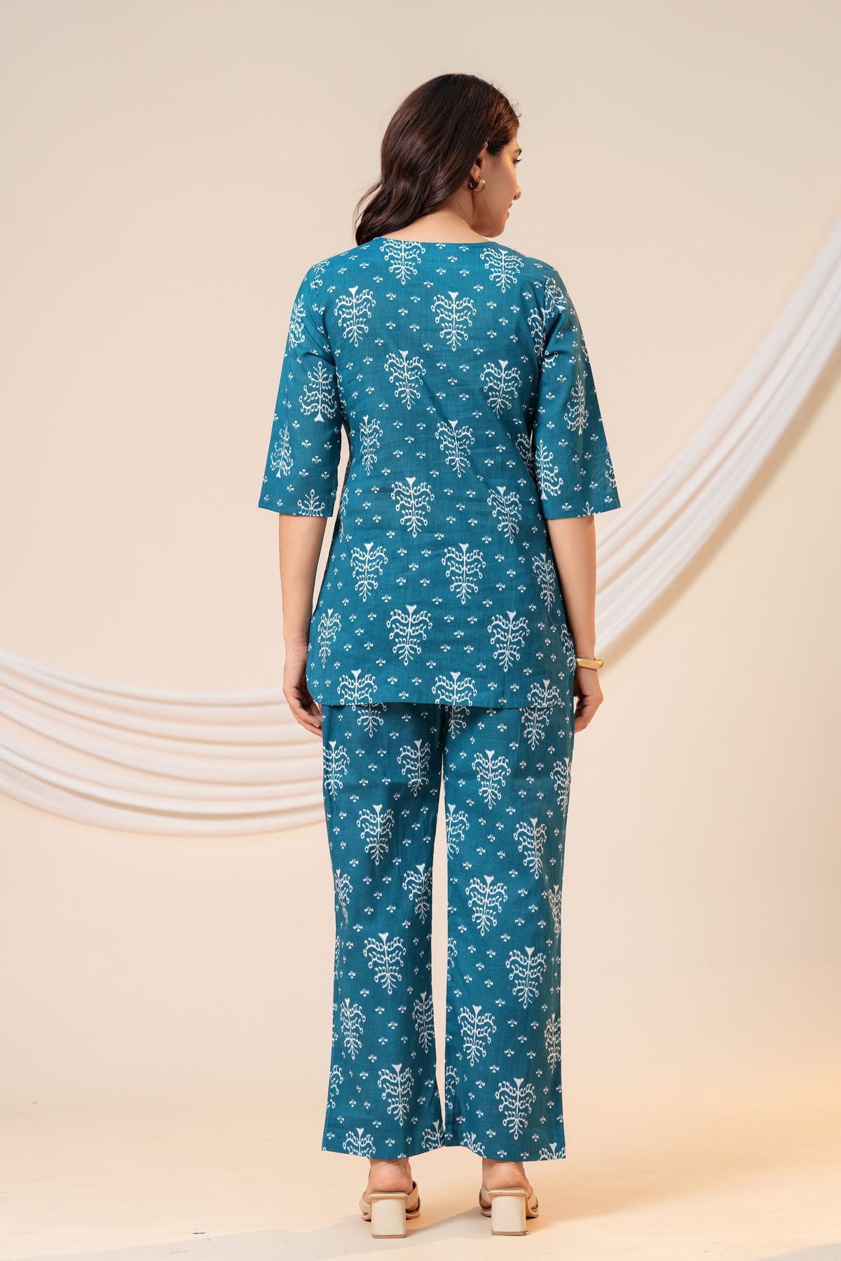 Teal Blue Printed Co-Ord Set for Women