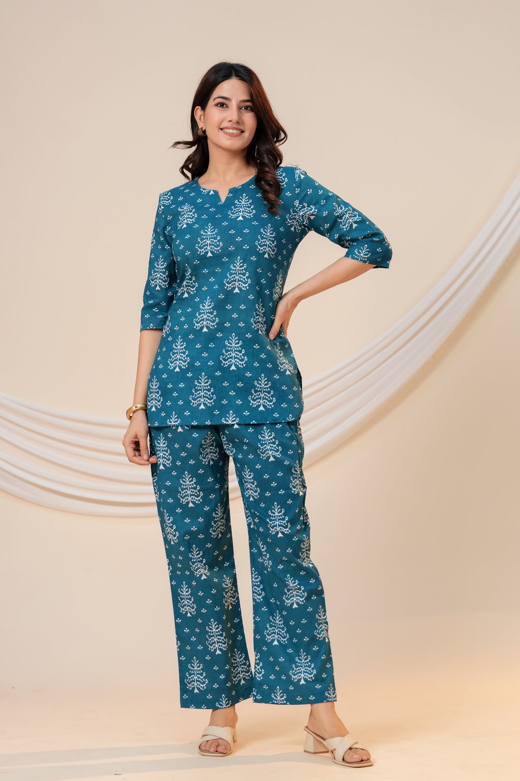 Teal Blue Printed Co-Ord Set for Women