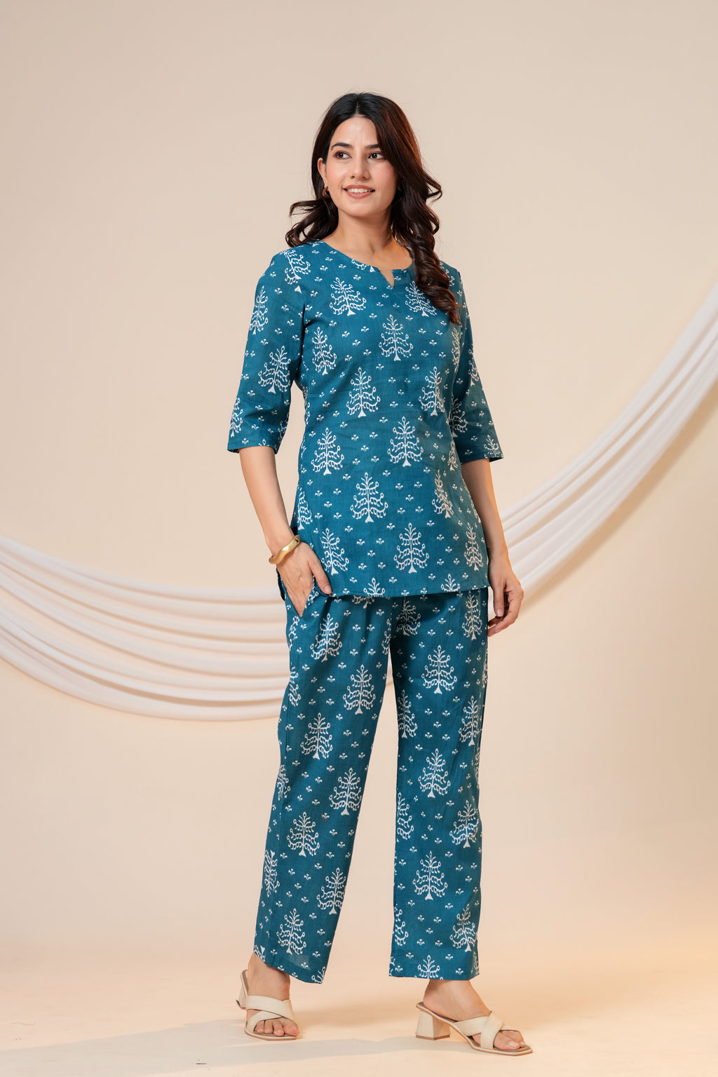 Teal Blue Printed Co-Ord Set for Women