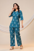Teal Blue Printed Co-Ord Set for Women