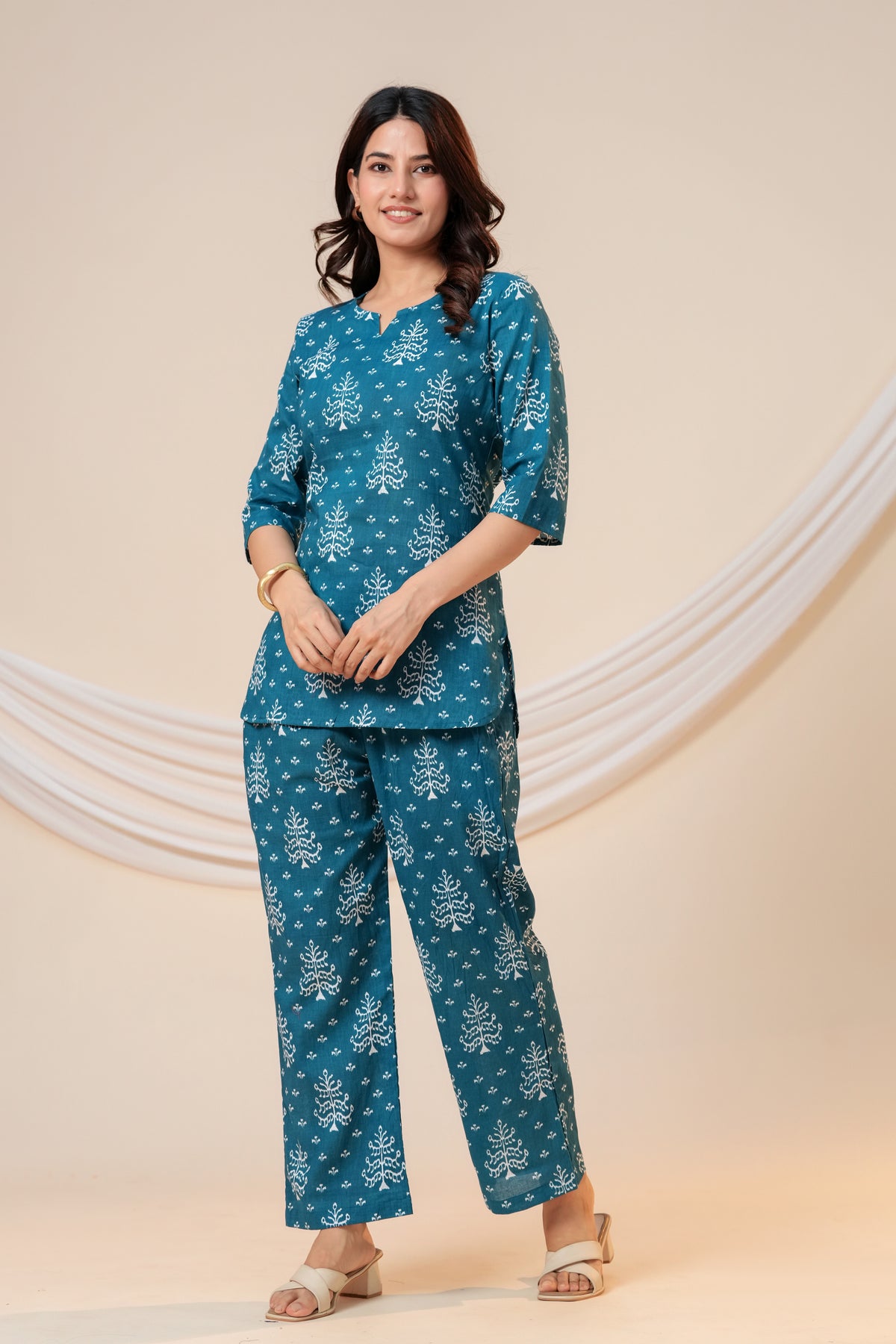Teal Blue Printed Co-Ord Set for Women