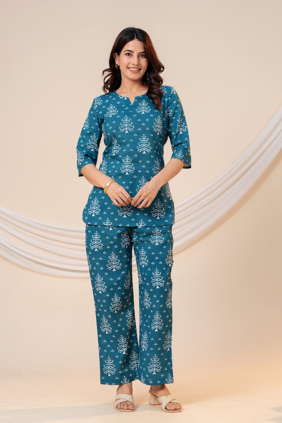 Teal Blue Printed Co-Ord Set for Women