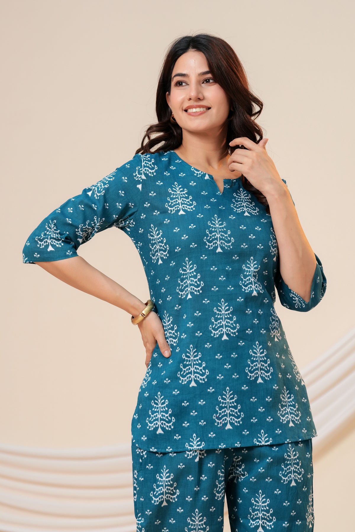 Teal Blue Printed Co-Ord Set for Women