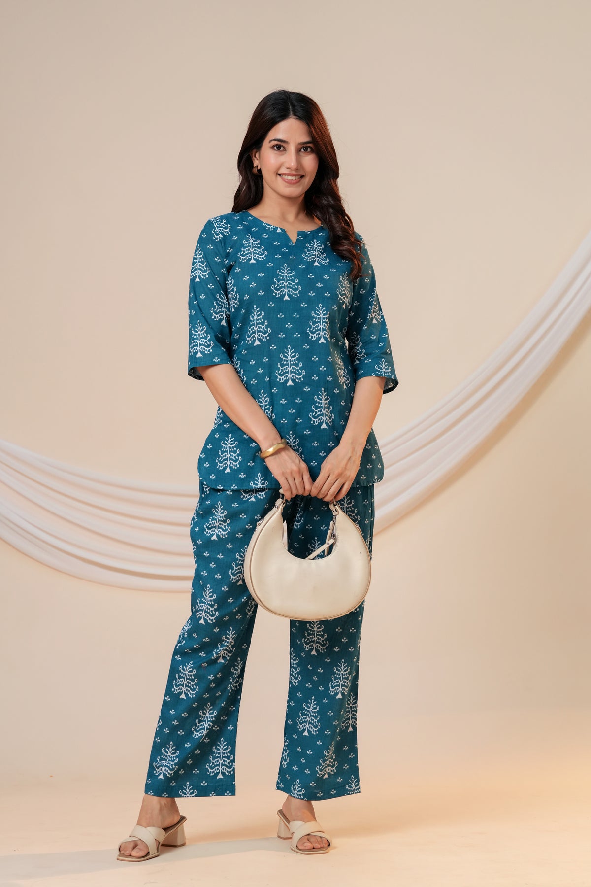 Teal Blue Printed Co-Ord Set for Women
