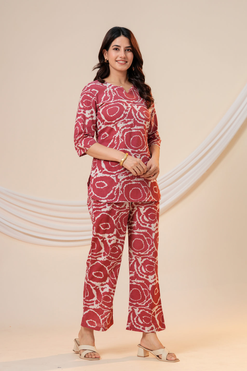 Maroon Abstract Printed Women's Co-Ord Set