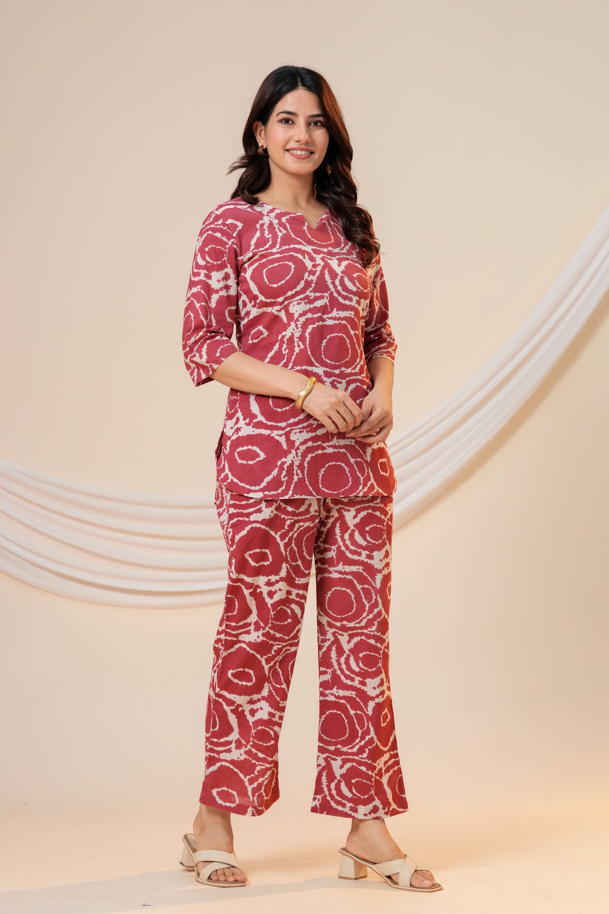 Maroon Abstract Printed Women's Co-Ord Set