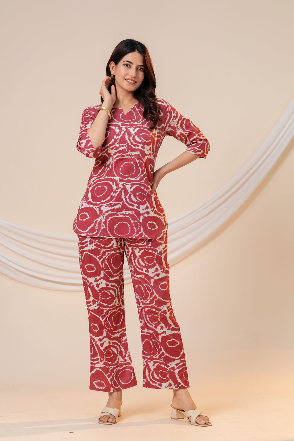 Maroon Abstract Printed Women's Co-Ord Set