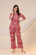 Maroon Abstract Printed Women's Co-Ord Set