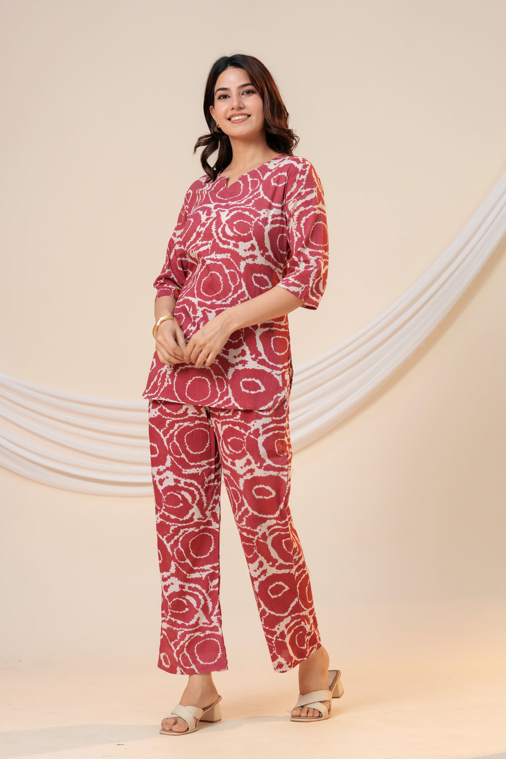 Maroon Abstract Printed Women's Co-Ord Set