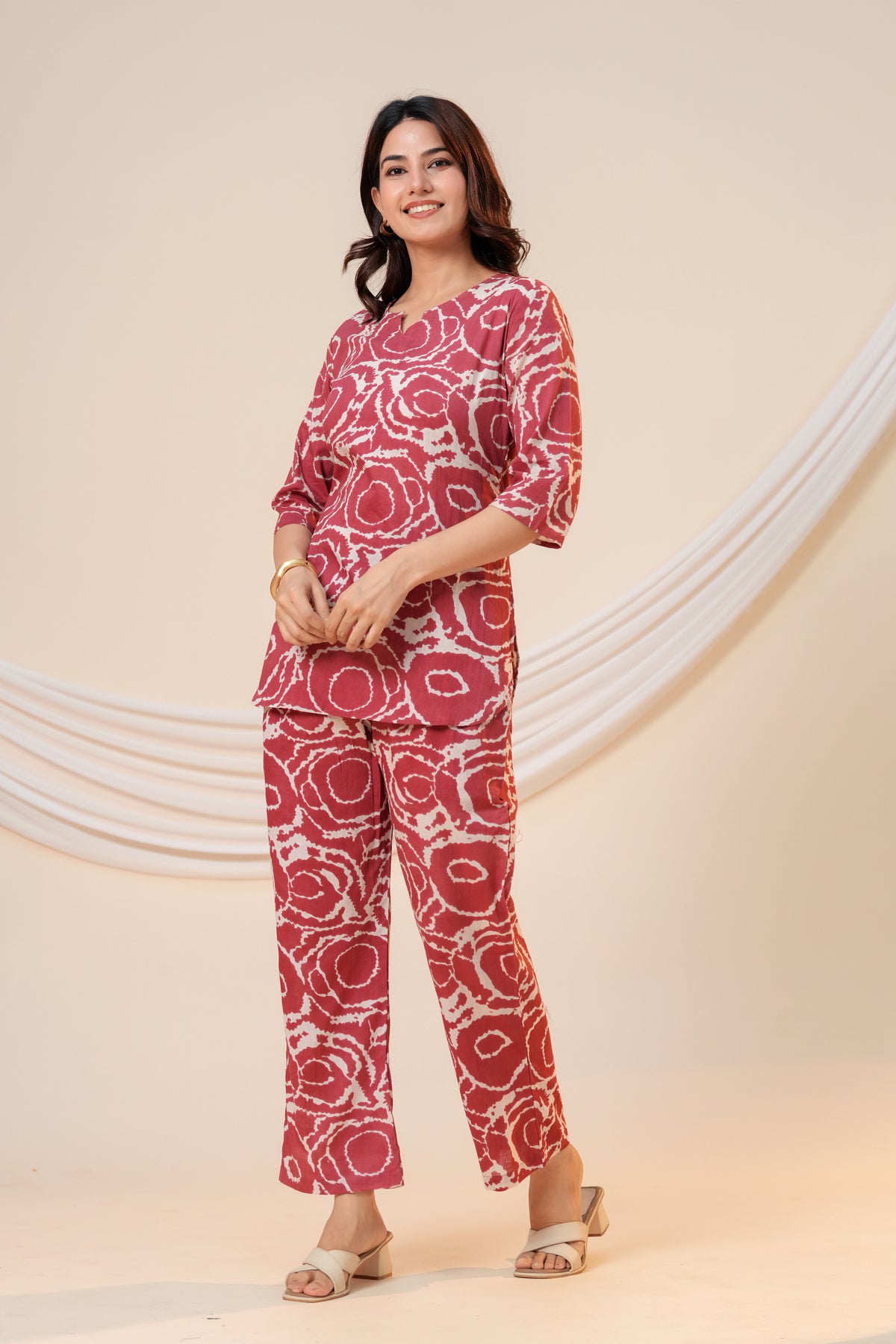 Maroon Abstract Printed Women's Co-Ord Set