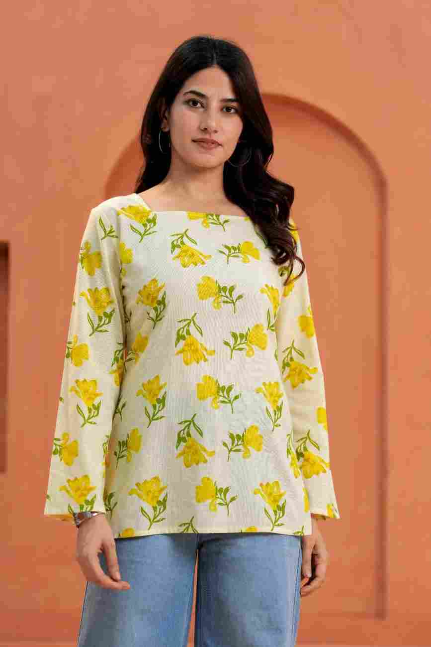 Clothycorp Cream Yellow Floral Printed Bell Sleeve Kurti for Women