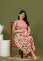 Soft Cotton Pink Floral Maternity Dress for Moms-to-Be