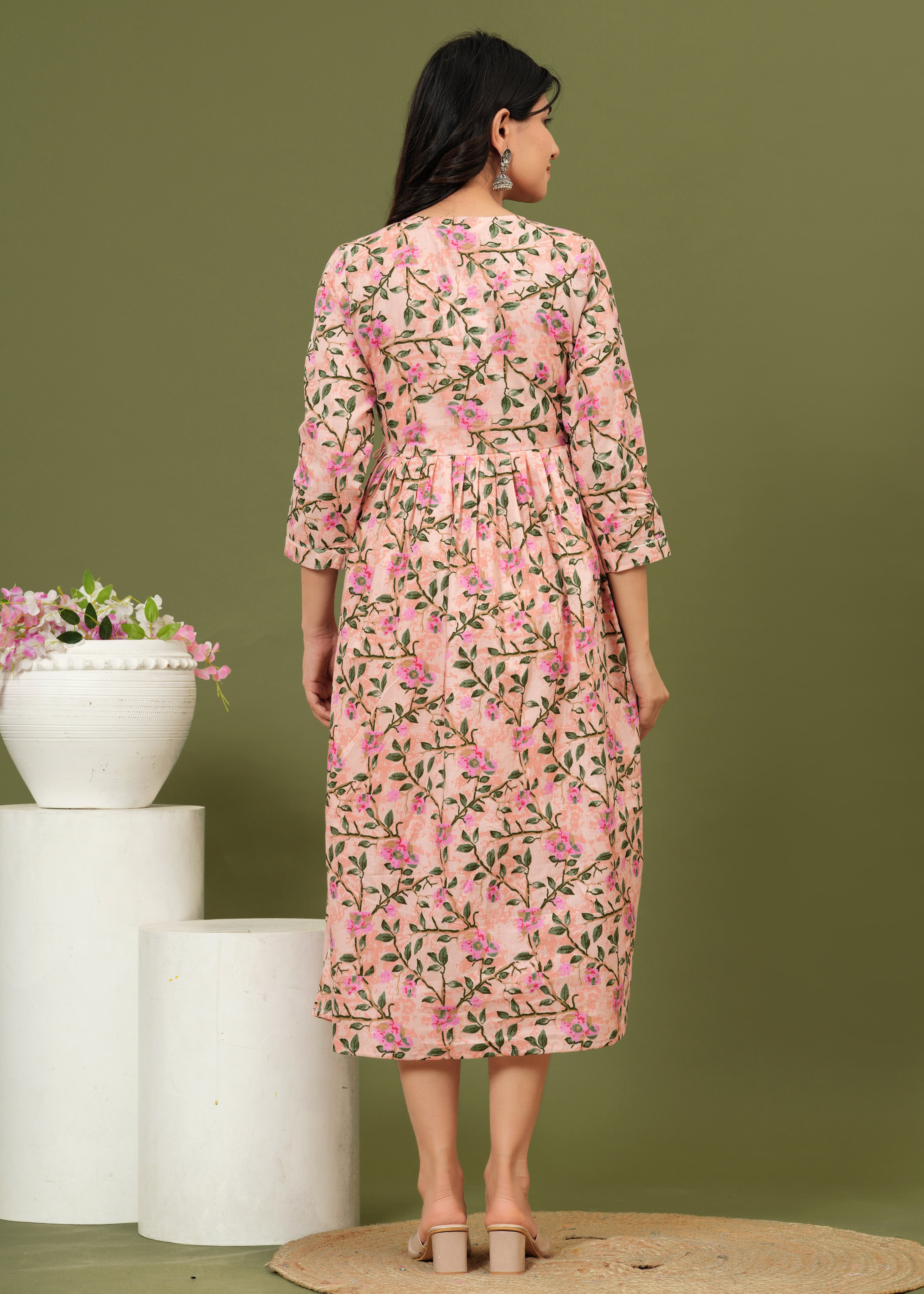Soft Cotton Pink Floral Maternity Dress for Moms-to-Be