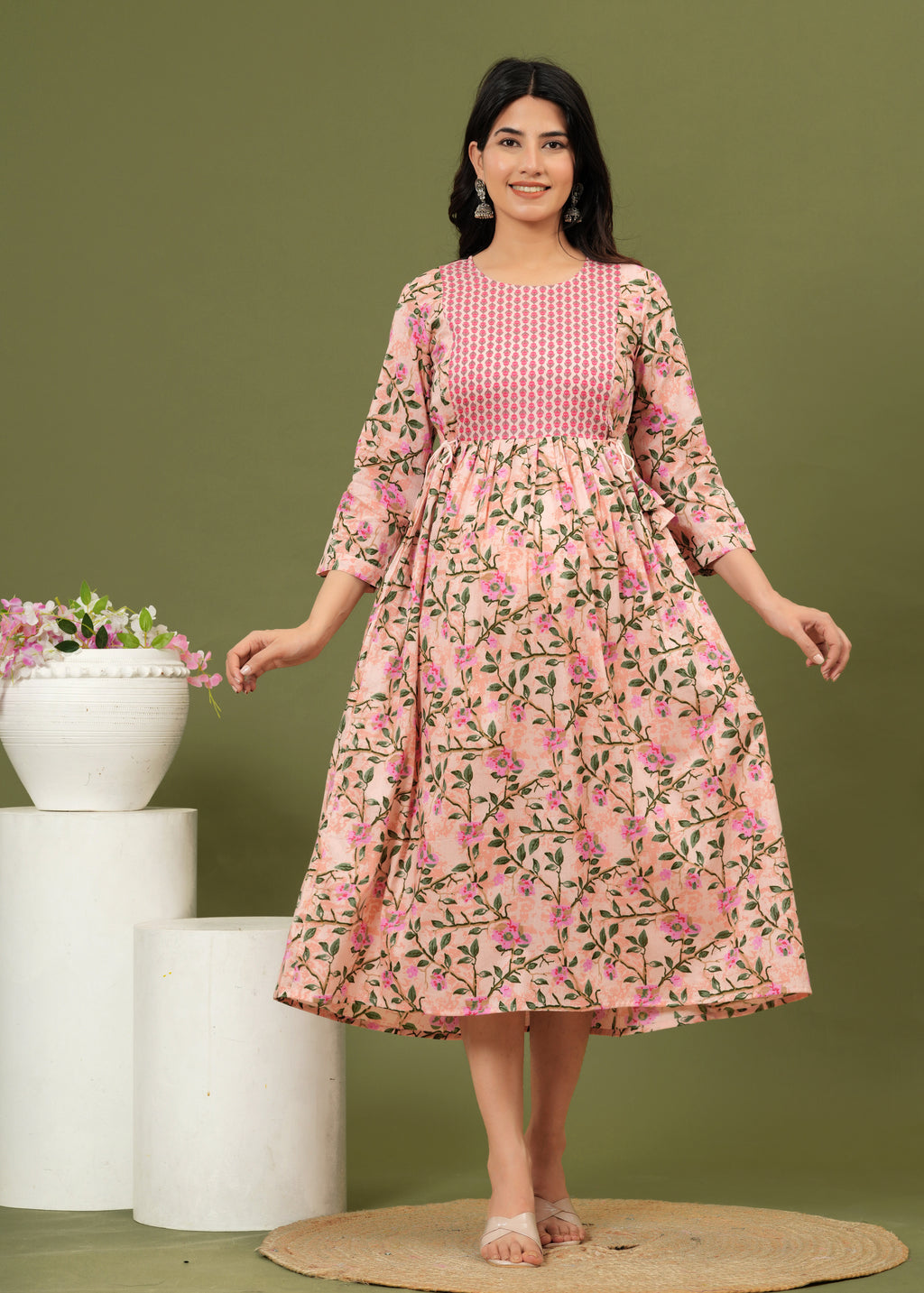 Soft Cotton Pink Floral Maternity Dress for Moms-to-Be